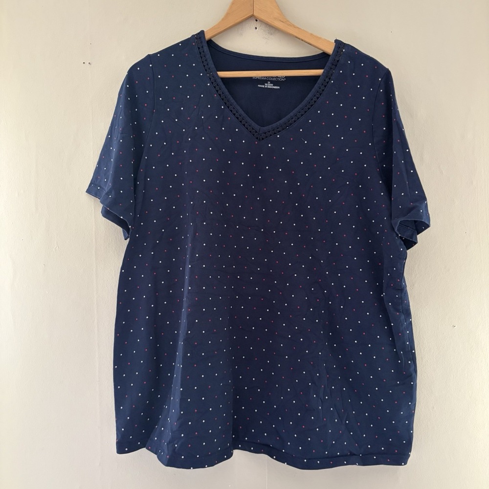 Catherines Womens Suprema Collection Top Size 1X Blue Polka Dot Basics Plus